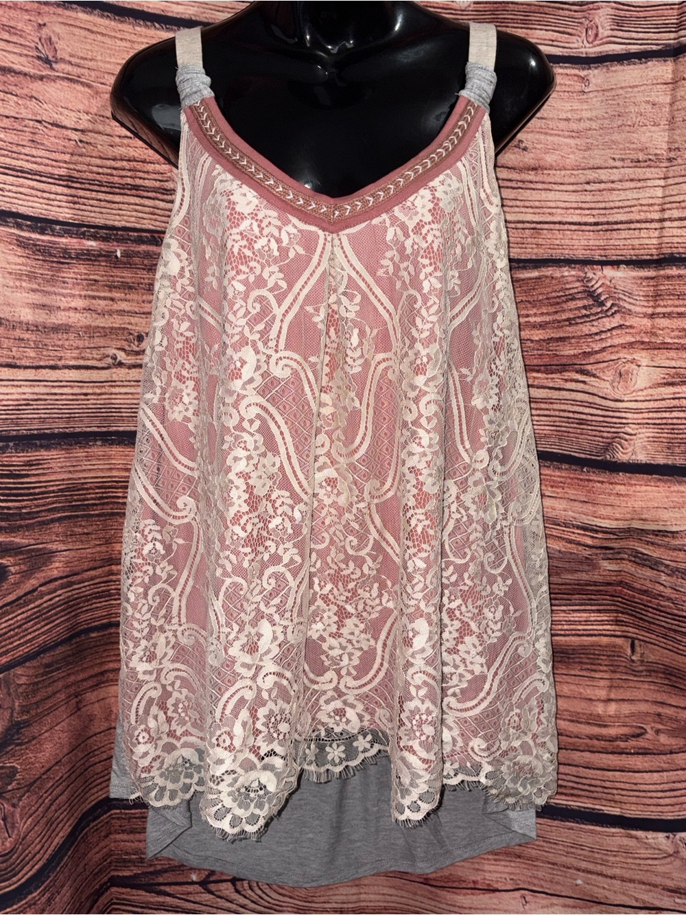 VENUS Blush Pink Tank with Ivory Lace Overlay